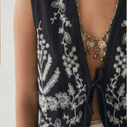 Elegant Embroidered Vest with Open Cut and Side Tie Details