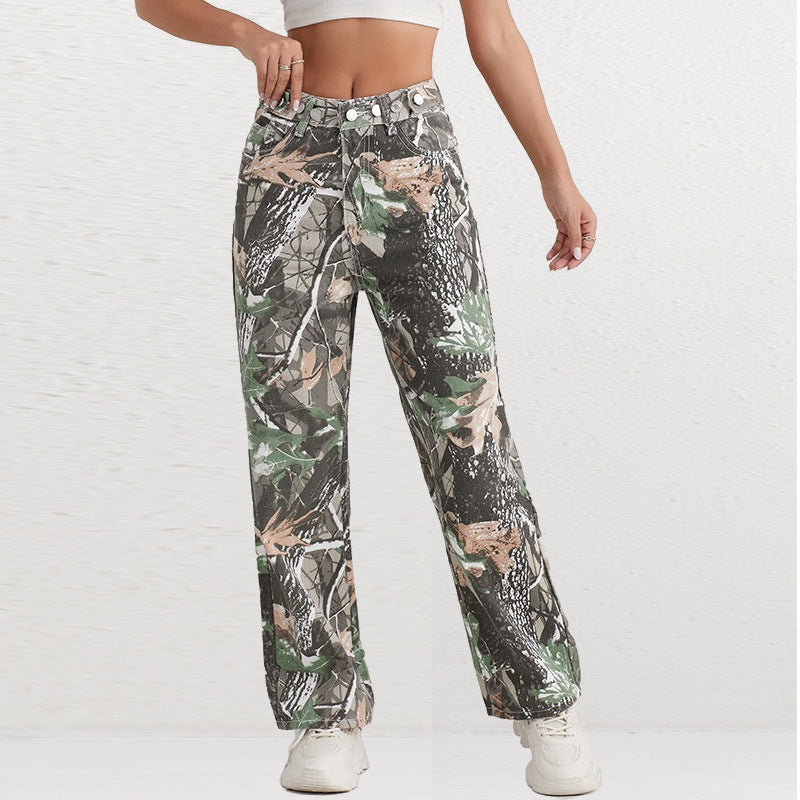 Women's High-Waisted Camouflage Cargo Pants