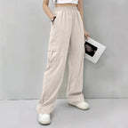 Women's Cargo Pants with Elastic Waist and Side Pockets