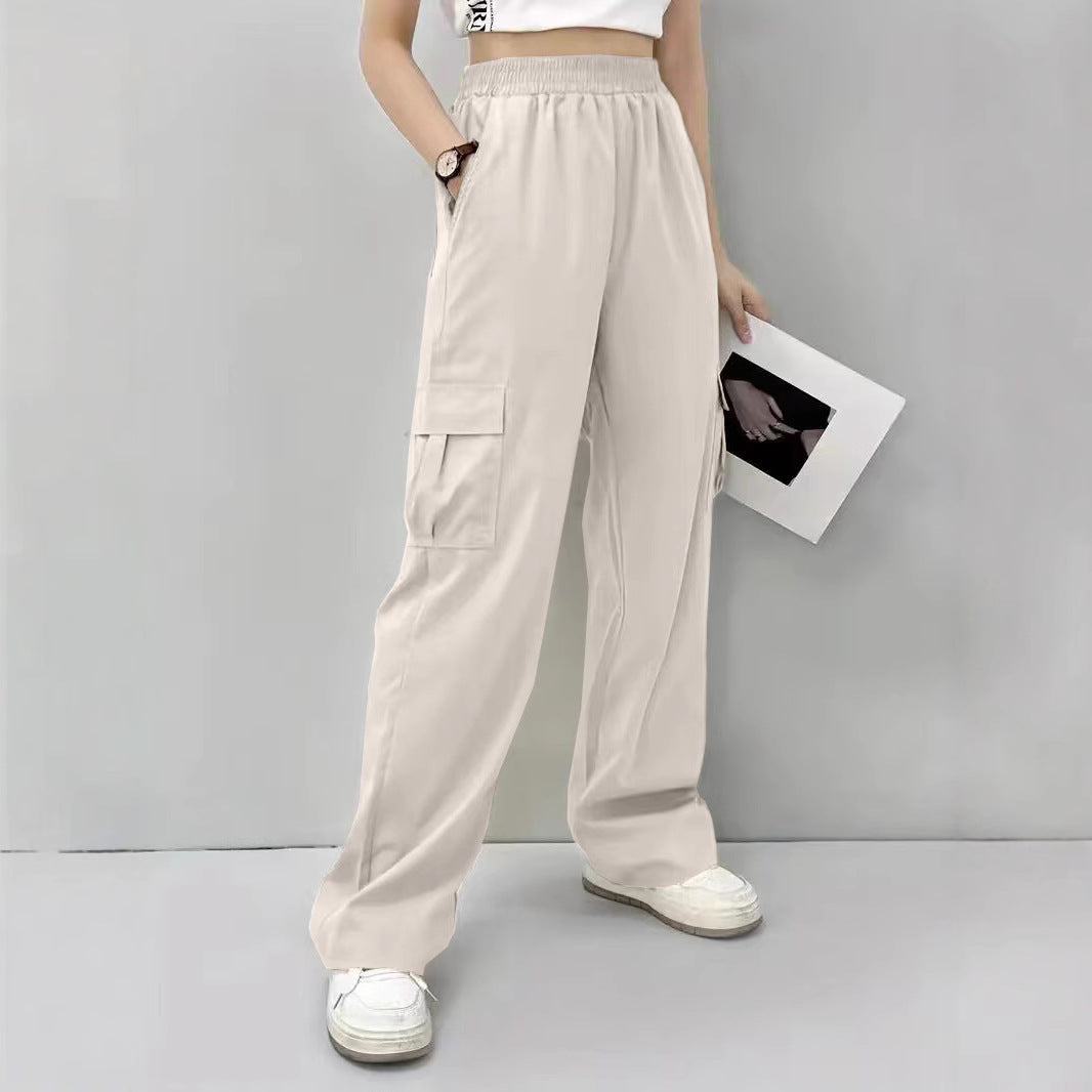 Women's Cargo Pants with Elastic Waist and Side Pockets
