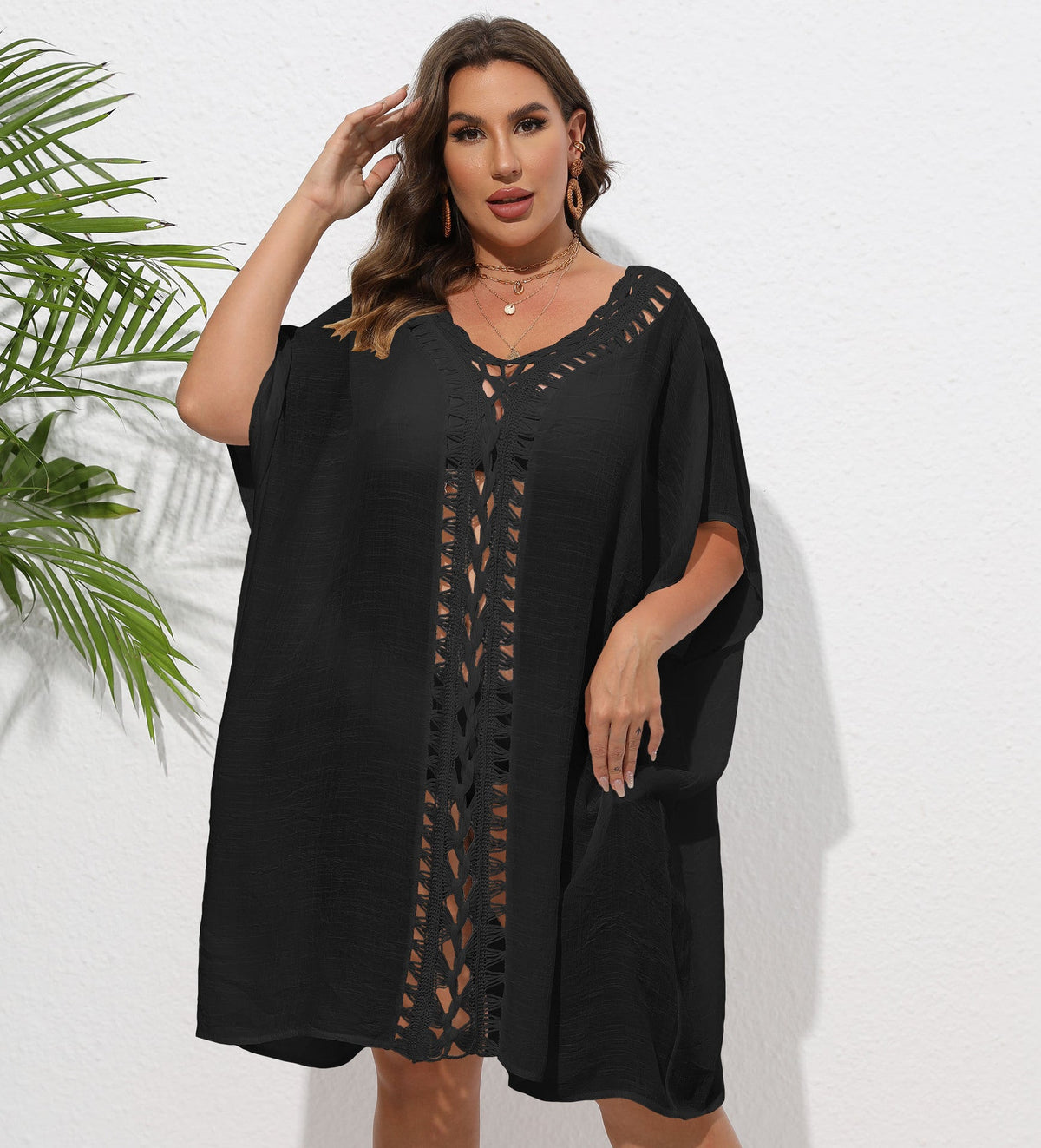Women's Airy Beach Kimono with Decorative Crochet Lace