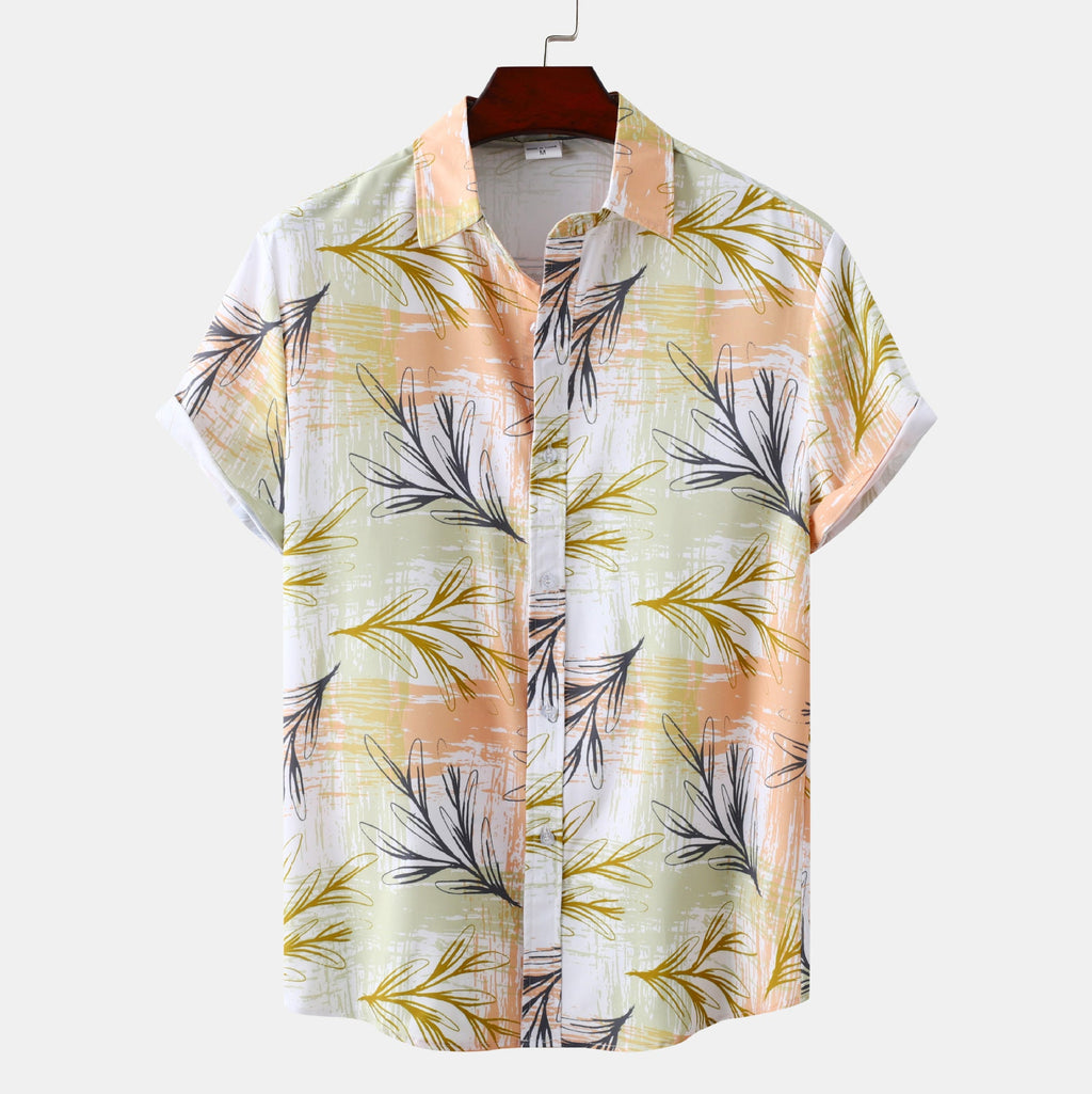 Women's Short-Sleeve Shirt with Creative Plant Print and Airy Fit
