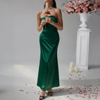 Women's Bustier Maxi Dress with Elegant Cut and Flowing Material