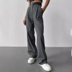 Women's Elegant High-Waist Trousers with Pressed Crease and Tie Belt