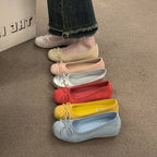 Women's Ballet Flats with Decorative Bow Detail and Fleece Outsole