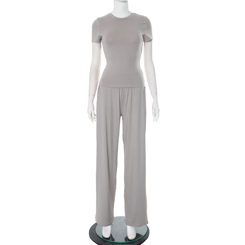 Women's Casual Lounge Set with Crop Top and Wide-Leg Pants