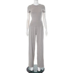 Women's Casual Lounge Set with Crop Top and Wide-Leg Pants