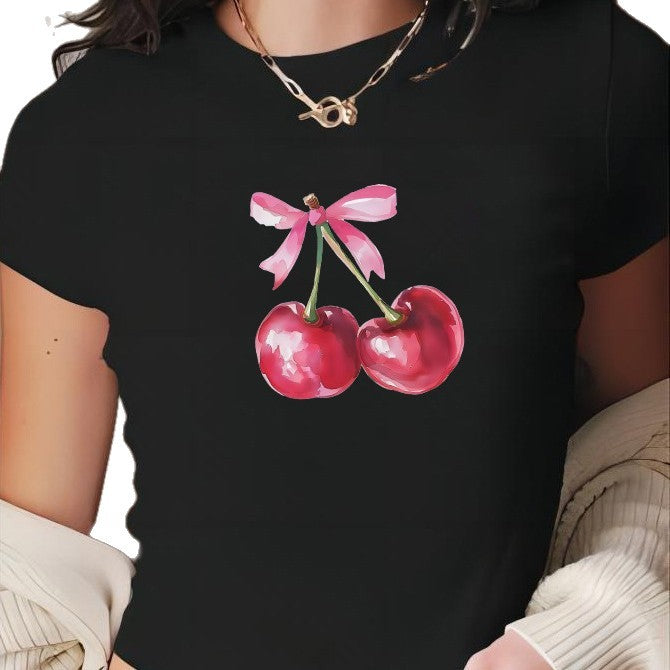 Women's Cherry Print Crop T-Shirt