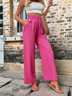 Women's Elegant Casual Trousers with Elastic Waist and Side Pockets