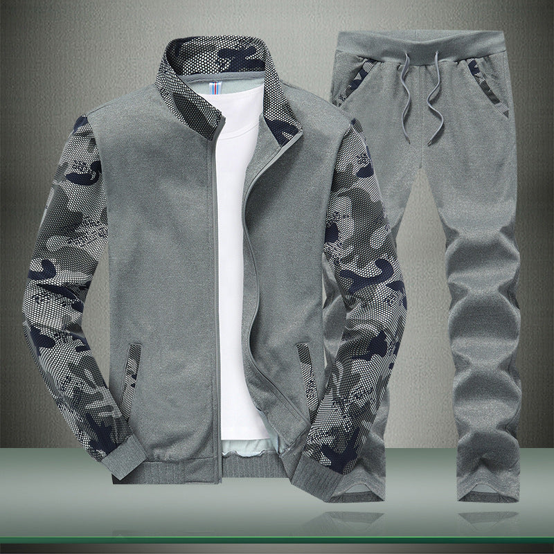 Men's Sportive Tracksuit Set with Camouflage Sleeves
