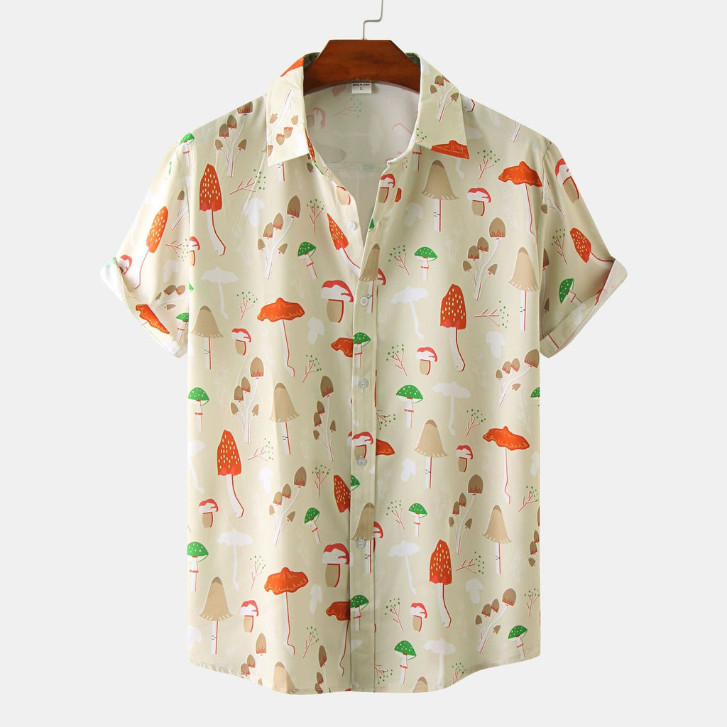 Women's Short-Sleeve Shirt with Mushroom Print and Loose Fit