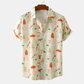 Women's Short-Sleeve Shirt with Mushroom Print and Loose Fit