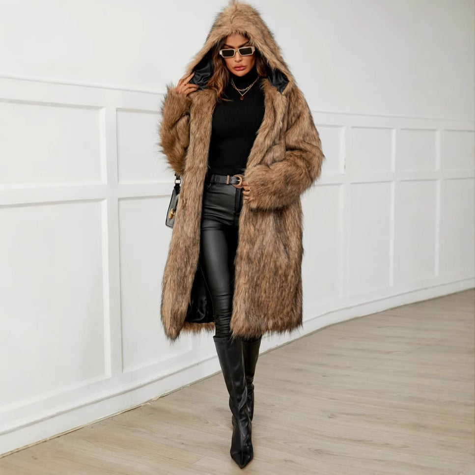 Women's Faux Fur Coat with Hood and Soft Lining