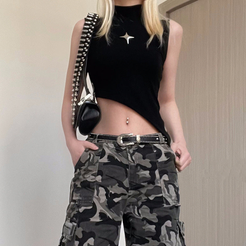 Women's Asymmetrical Crop Top with Decorative Details