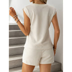 Women's Short-Sleeve Overall with Ruffle Details and Tie Belt