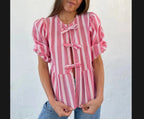 Women's Blouse with Ruffle Details and Button Opening