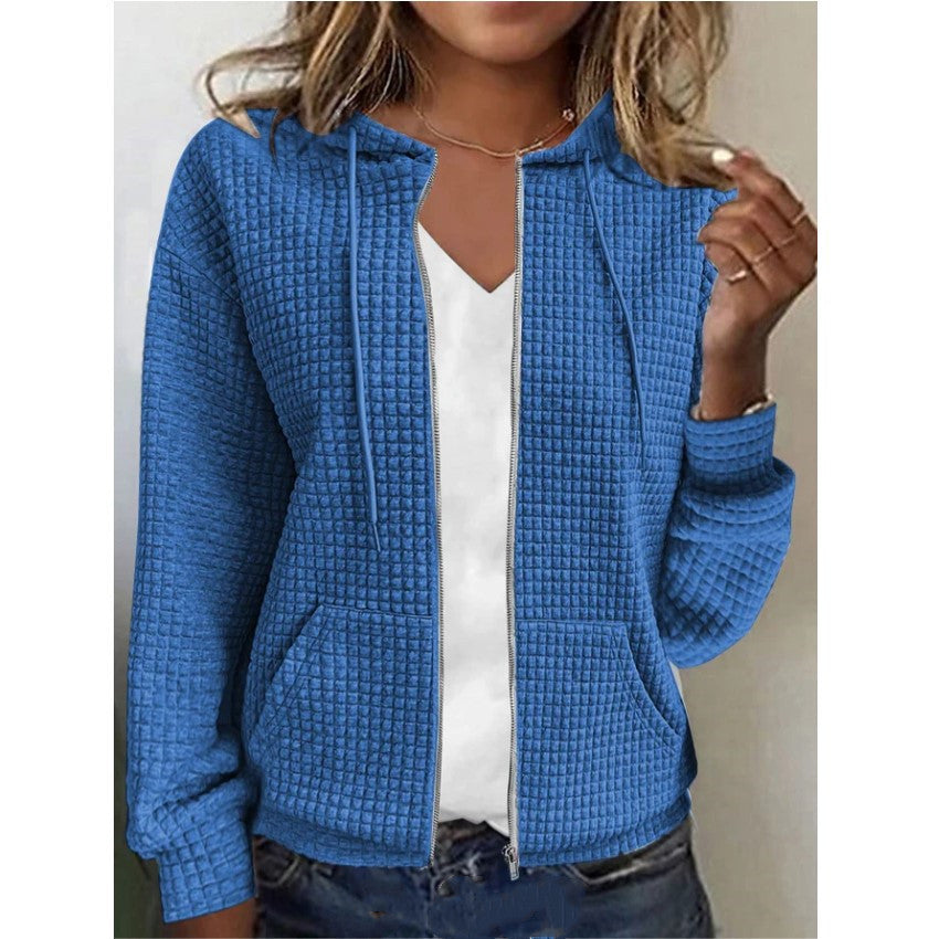 Women's Waffle Knit Jacket with Pockets