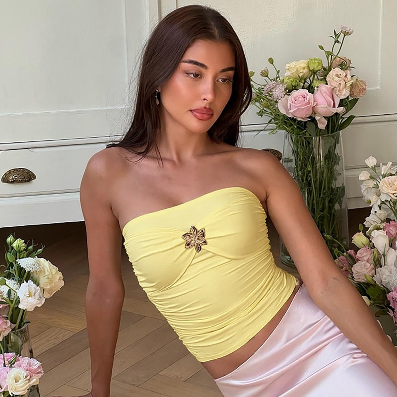 Women's Bustier Top with Elegant Twist and Sparkling Detail
