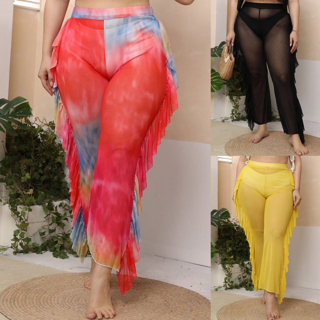 Women's Elegant and Airy Beach Pants with Ruffle Details