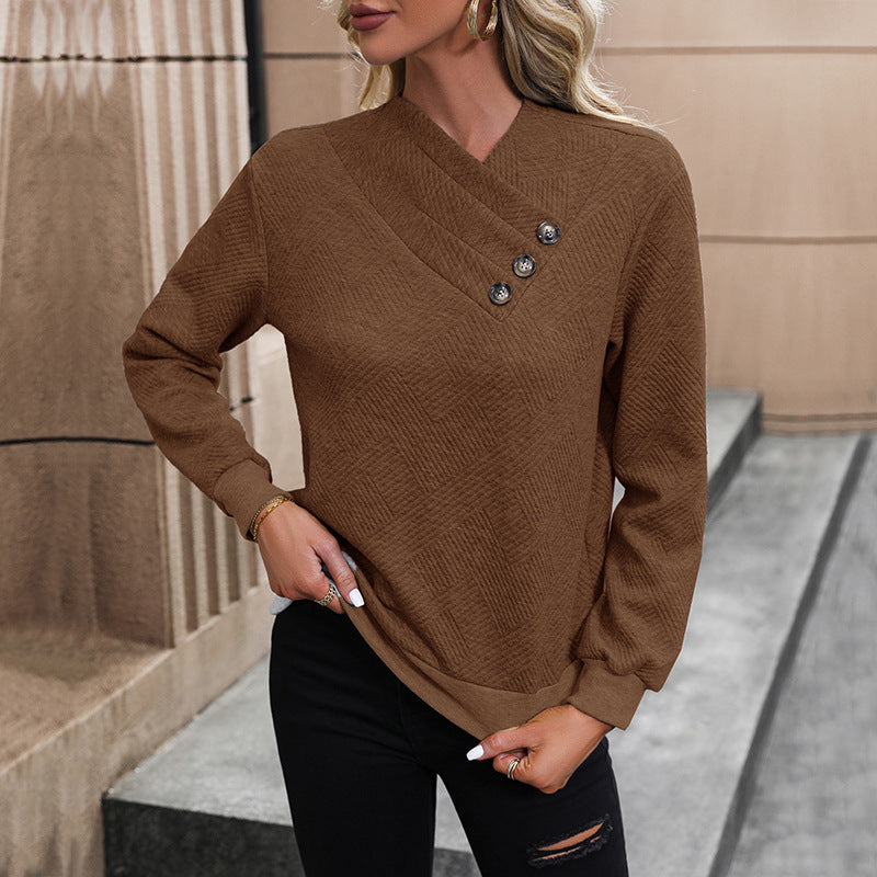 Women's Elegant Sweater with Asymmetrical Neckline and Button Details