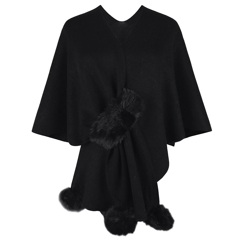 Elegant Poncho with Luxurious Faux Fur Trim