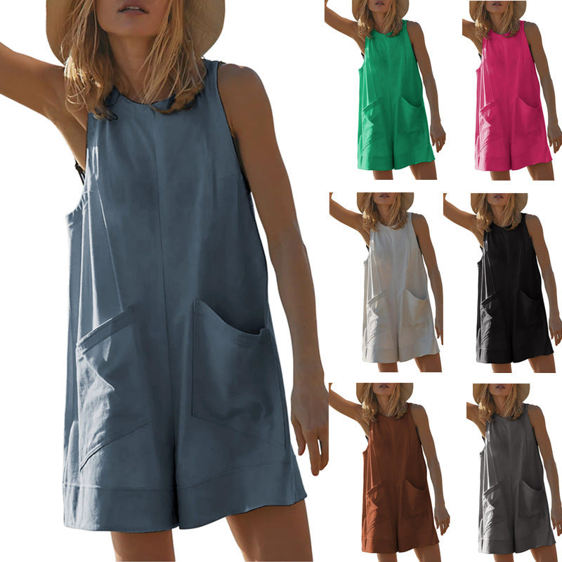 Women's Casual Wide-Leg Jumpsuit with Pockets
