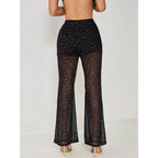 Elegant Sheer Palazzo Pants with Sparkling Accents