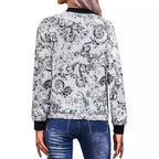 Women's Floral Bomber Jacket with Elastic Cuffs
