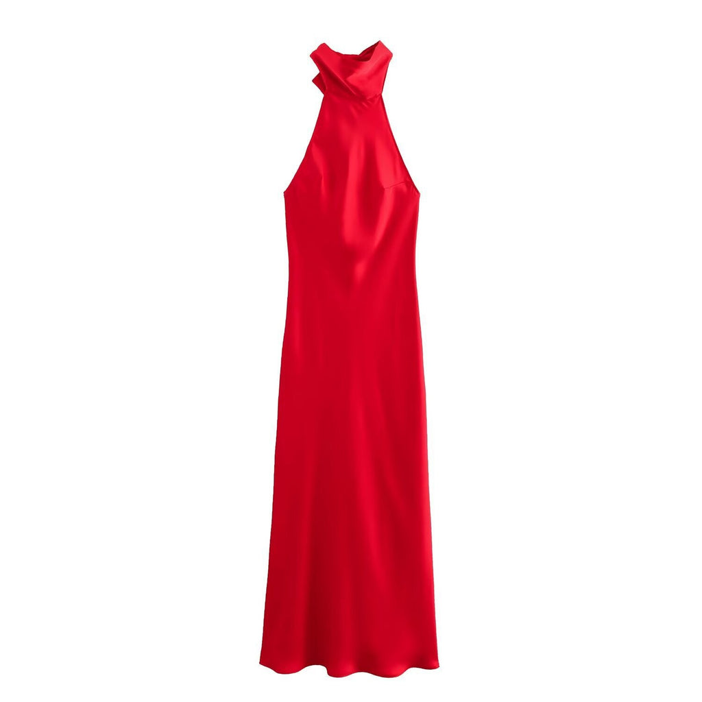 Women's Evening Dress with High Collar and Flowing Cut