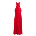 Women's Evening Dress with High Collar and Flowing Cut