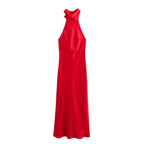 Women's Evening Dress with High Collar and Flowing Cut