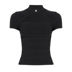 Women's Cropped Blouse Shirt in Durable Stretch Material with Elegant Stand-Up Collar