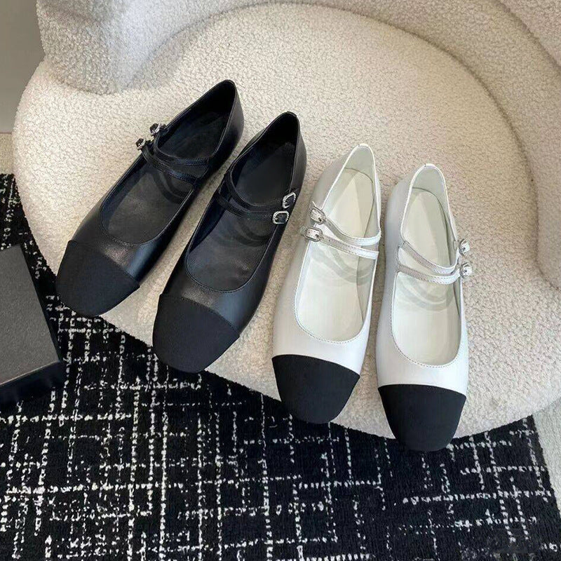 Women's Ballet Flats with Double Strap and Sparkling Buckles