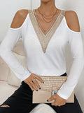 Women's Elegant Long-Sleeve Shirt with Decorative Neckline