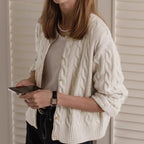 Elegant Knit Cardigan with Cable Pattern and Decorative Buttons