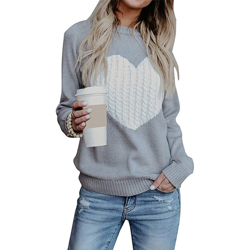 Women's Elegant Knit Sweater with Heart Design