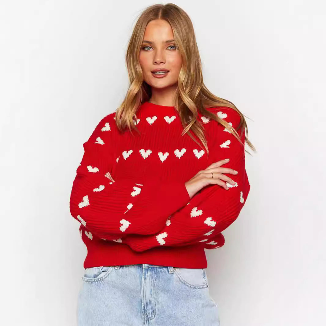 Cozy Women's Heart Pattern Sweater
