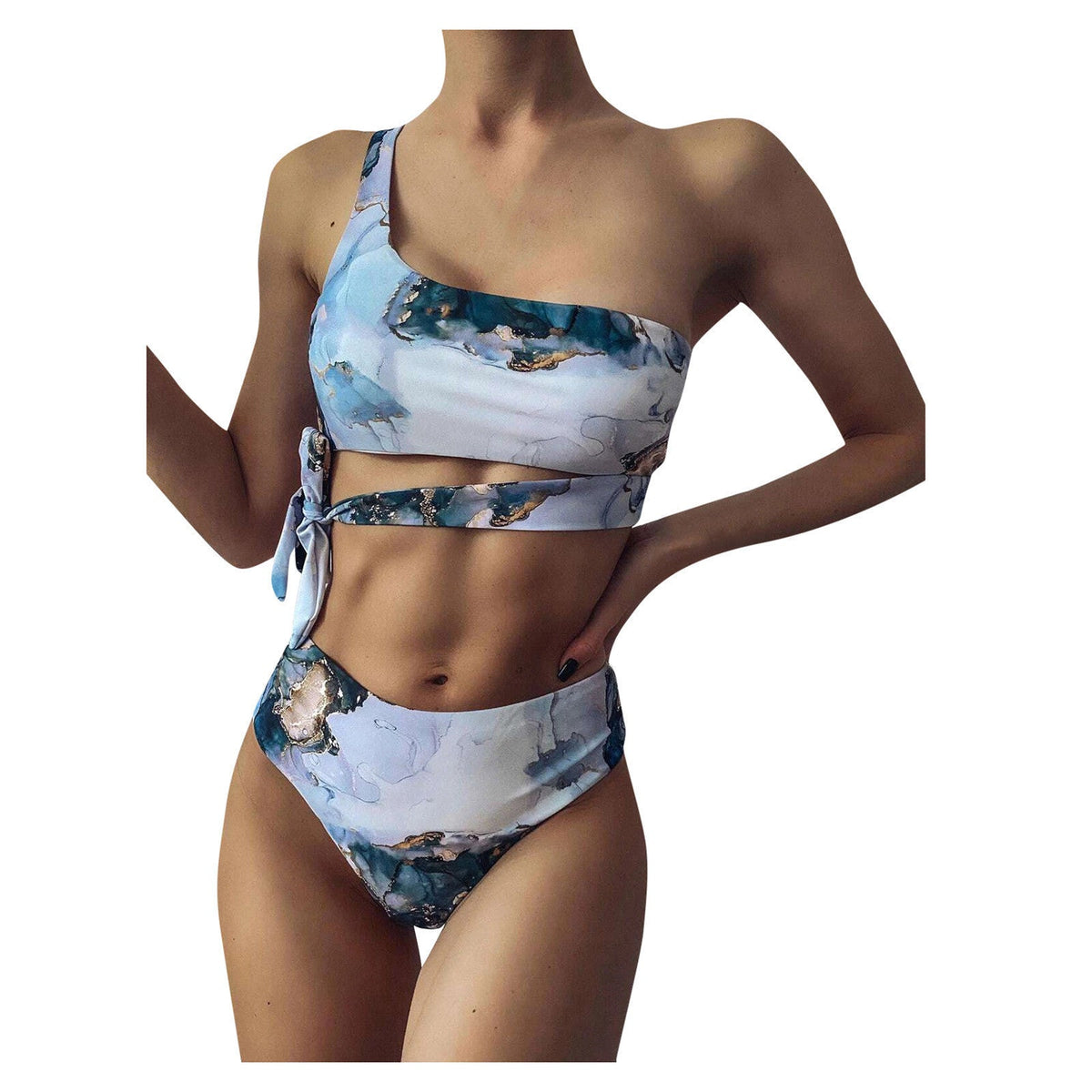 Women's Asymmetrical Bikini Set with Knotted Top