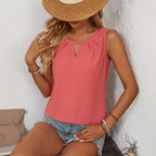 Women's Sleeveless Keyhole Top with Pleats