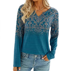Women's Long Sleeve Blouse with Floral Design and Embroidery