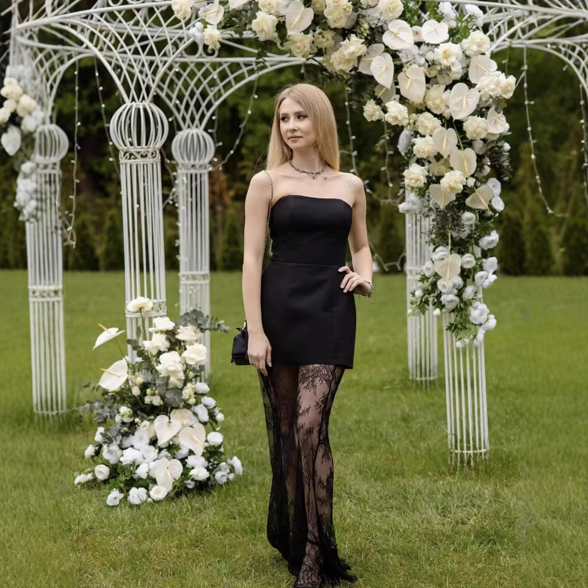 Women's Crop Top and Long Lace Skirt Set