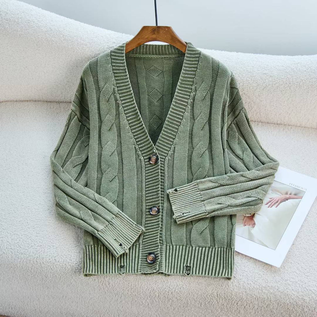 Women's Patterned Cardigan with Cable Knit and Button Details