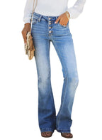 Women's High-Waisted Flared Jeans with Button Details