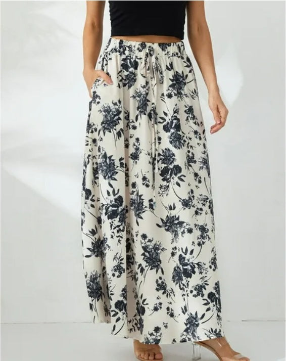 Women's Floral Maxi Skirt with Elastic Waistband