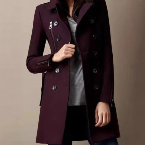Women's Fashionable Short Coat with Double-Breasted Button Placket and Side Zippers