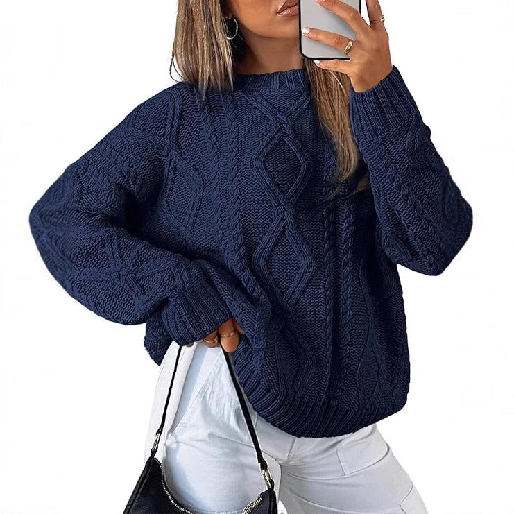 Women's Chunky Knit Sweater with Cable Knit Pattern