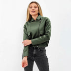 Women's Cropped Faux Leather Jacket with Practical Pockets