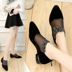 Women's Ballet Flats with Floral Appliqué and Mesh