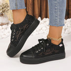 Women's Breathable Lace-Up Sneakers with Decorative Crochet Look