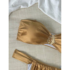 Women's Bandeau Bikini with Elegant Shell Appliqué